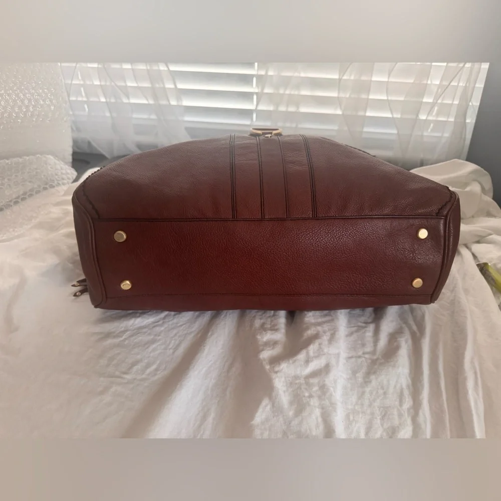 Cole Haan Brown Leather Satchel Braided Handle Top Zip Bag